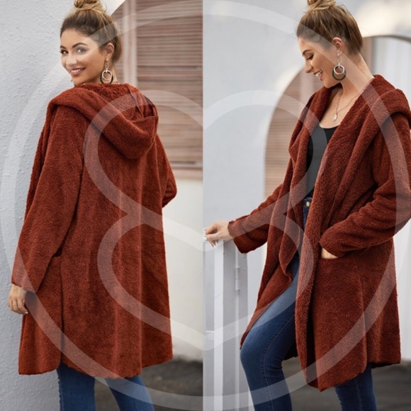 Olive oversized Open Front Hoodie jacket teddy - Picture 6 of 11